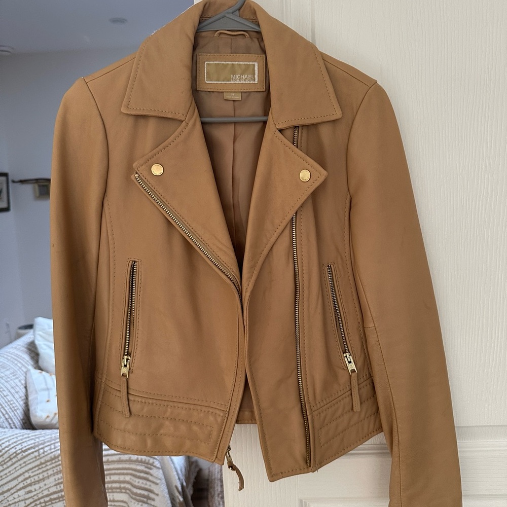 Micheal Kors 100% Genuine Leather Jacket (Tan)